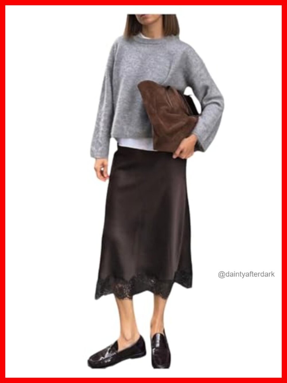 Satin Lace Midi Pencil Skirt High Waist Business Casual